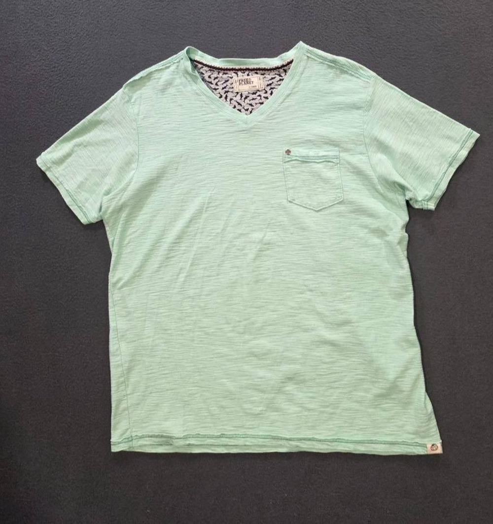 Free Planet Mens V-Neck Pocket Tee Faded green Slub Knit 100% Cotton XL A010962